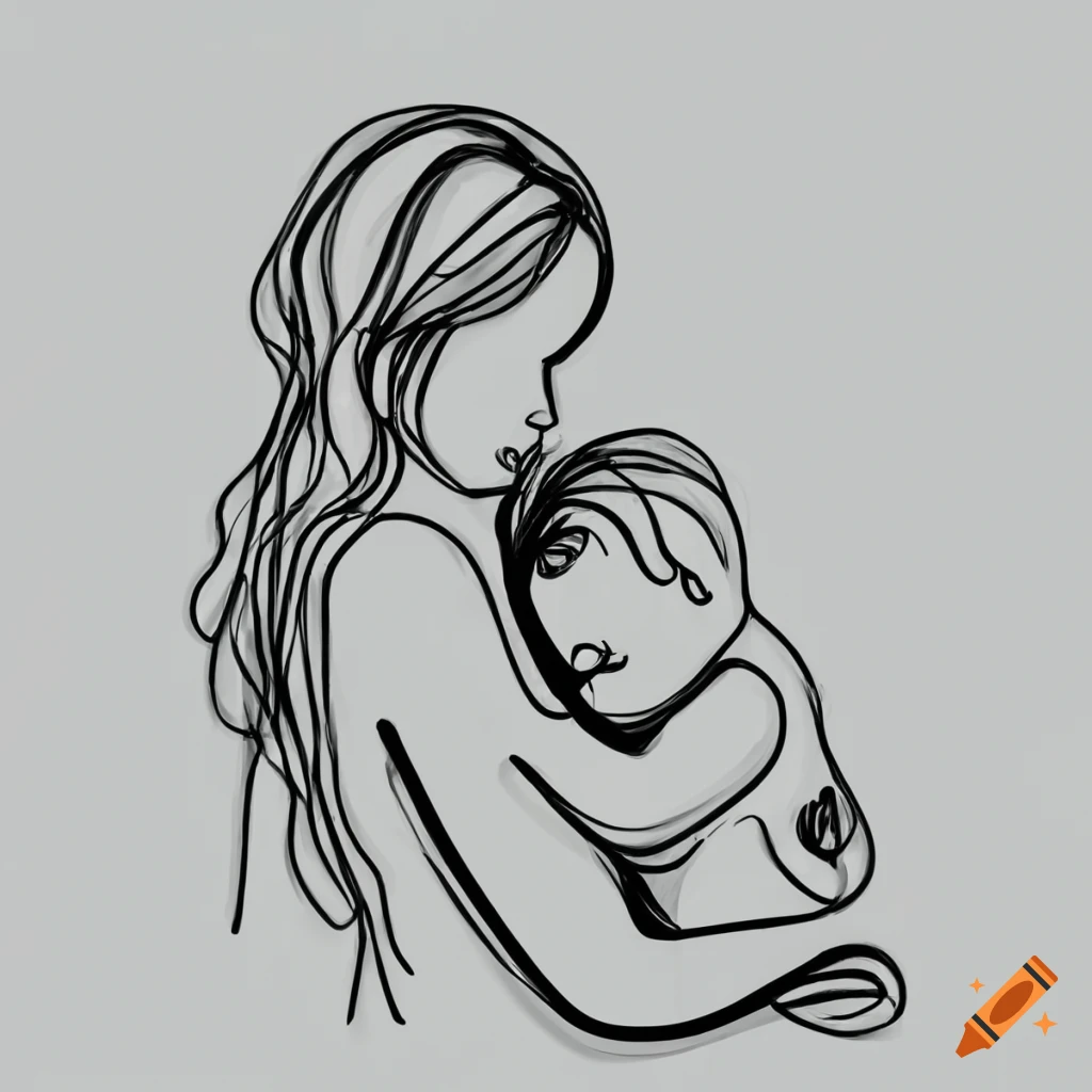A Young Woman Holds A Small Child In Her Arms Mom Plays And Hugs The Baby A  Sign A Sketch Drawn By Hand Stock Illustration - Download Image Now - iStock
