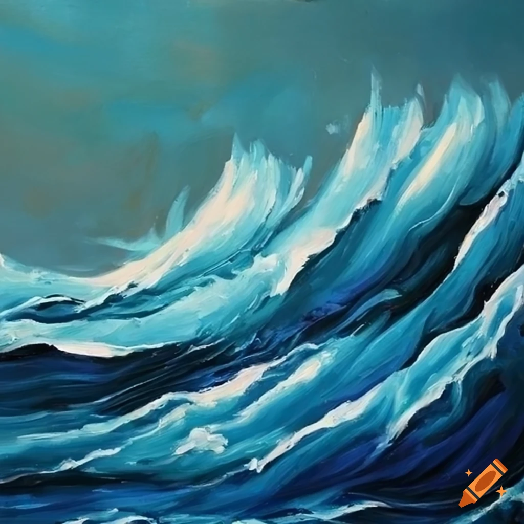 oil painting of crashing waves