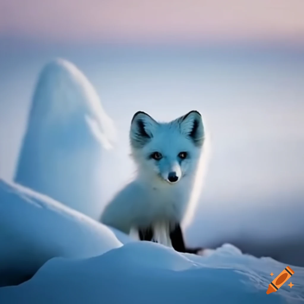 arctic fox camouflaged in snowy mountains