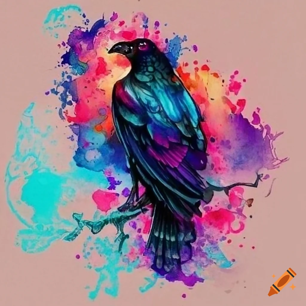 Black crow painting, Common raven Watercolor painting Tattoo The Shining  Isle, crow, ink, animals png | PNGEgg