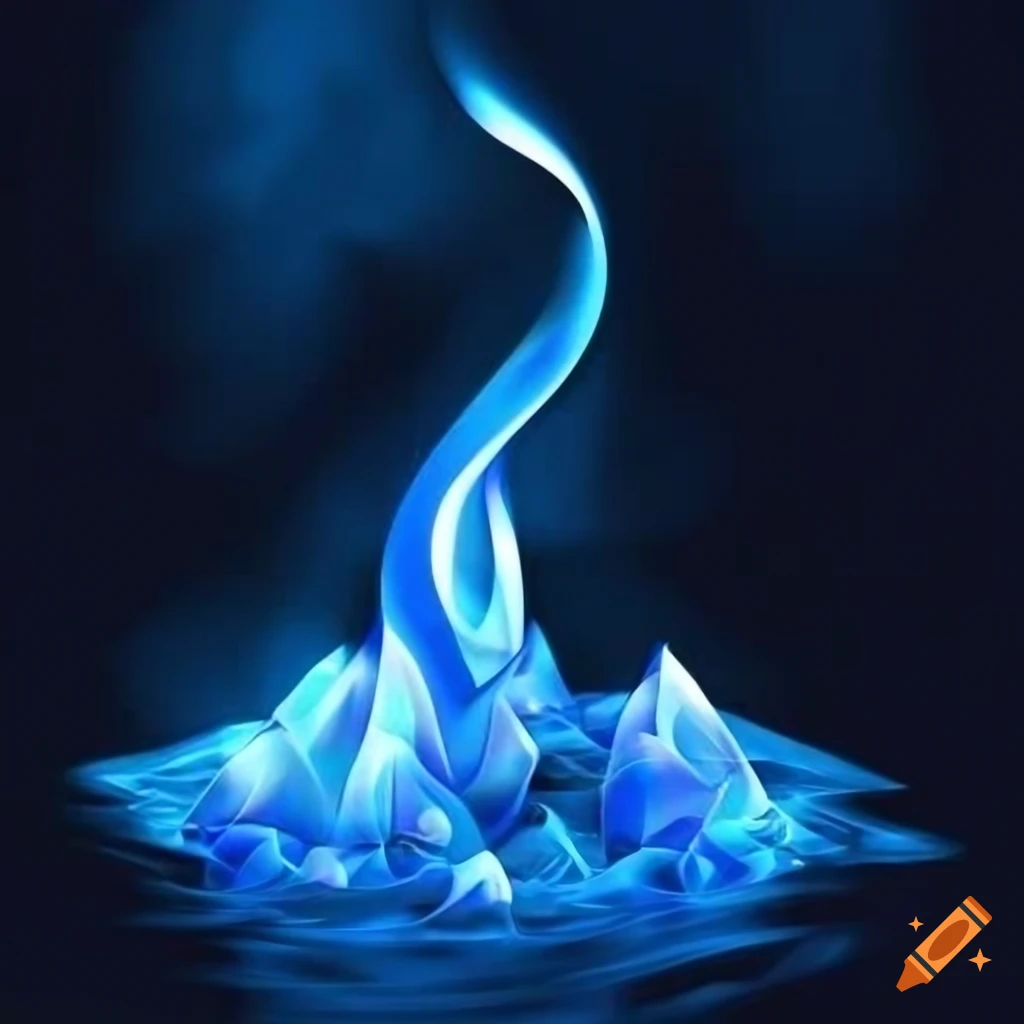 stylized blue flame with floating blue crystals