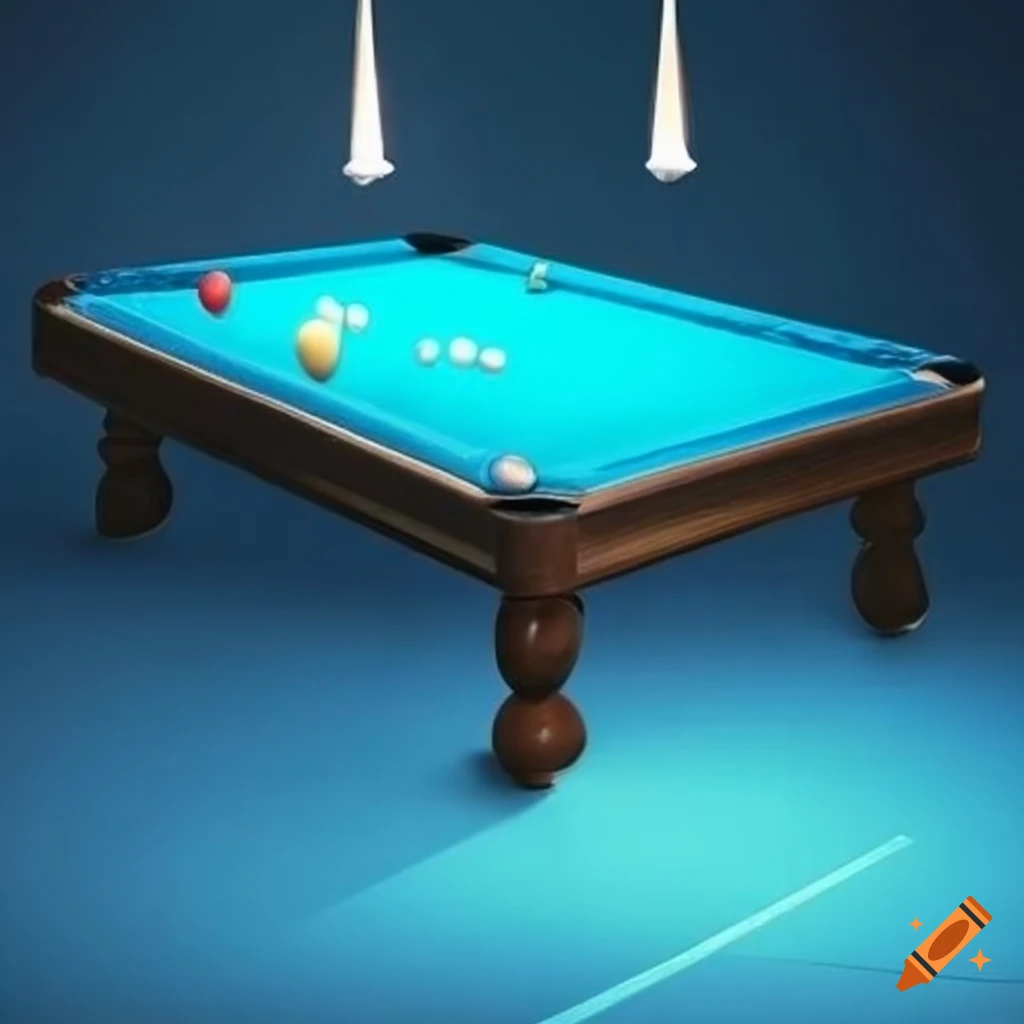 billiards game with blue sky-colored felt and eightball