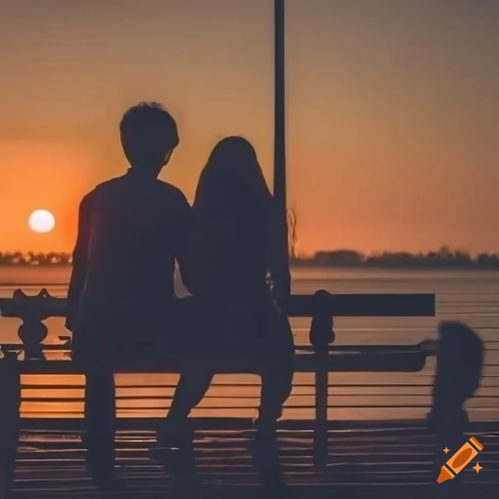 silhouette of a young couple watching a sunset
