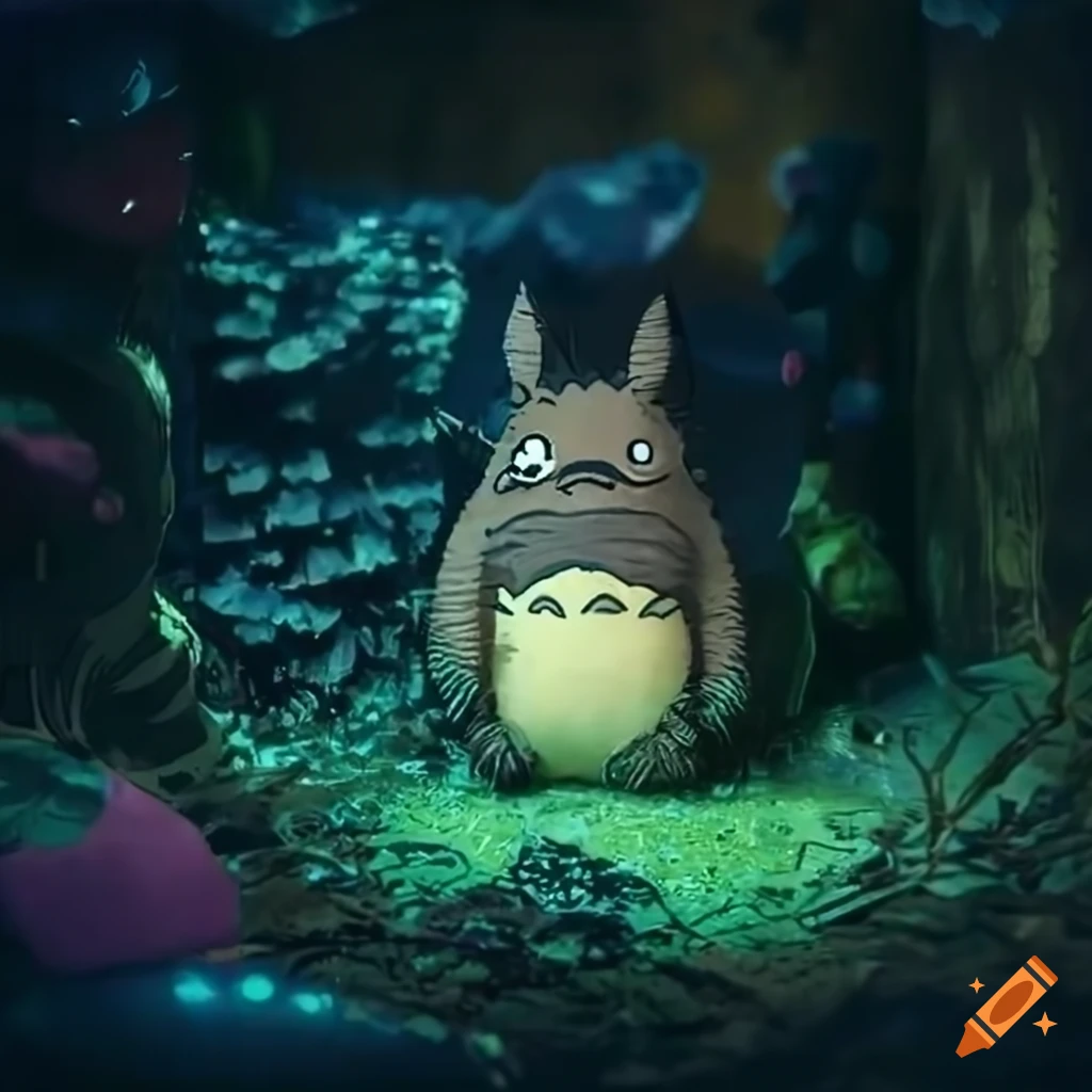 Totoro Blade Runner inspired diorama with glitter