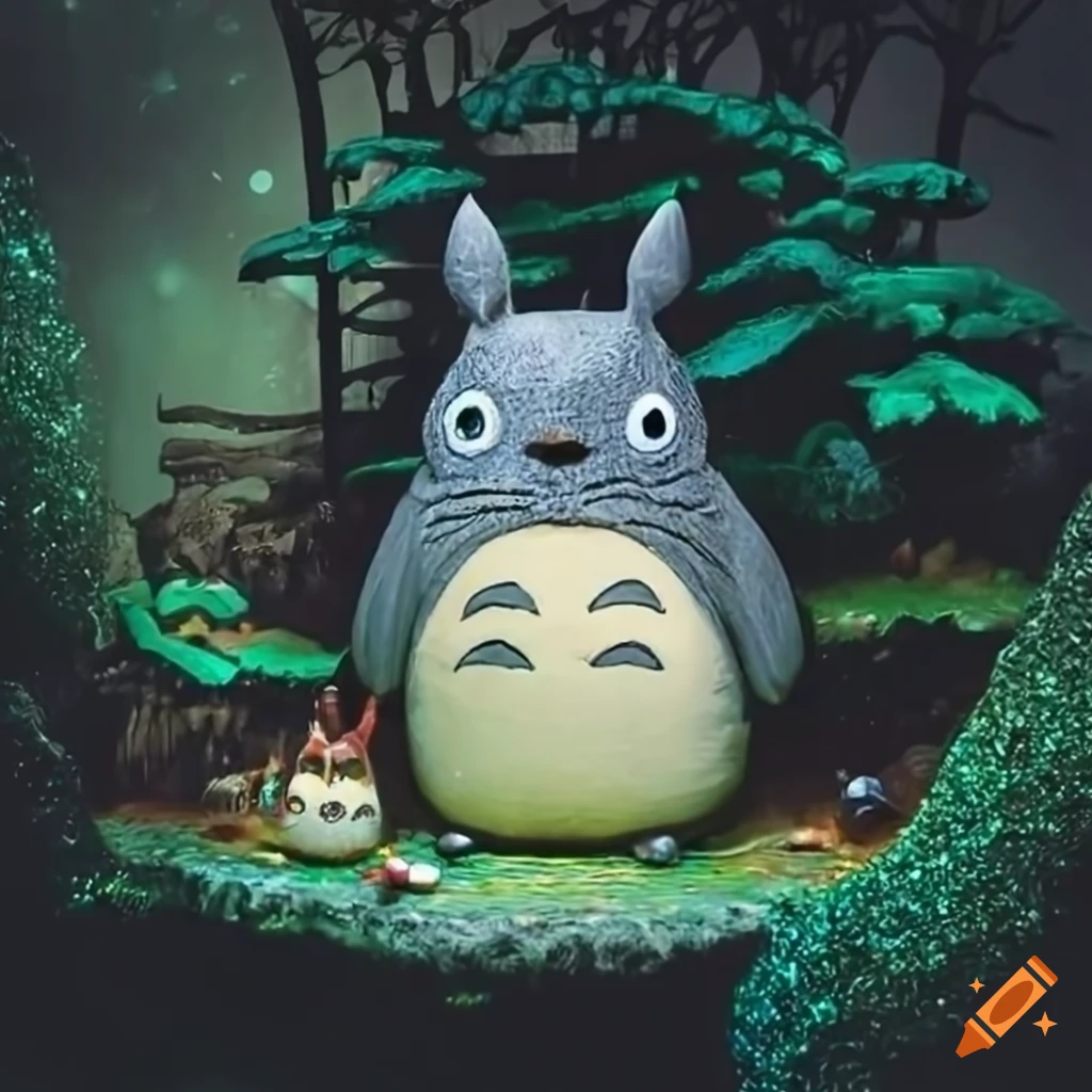 Diorama video game featuring totoro and blade runner elements on