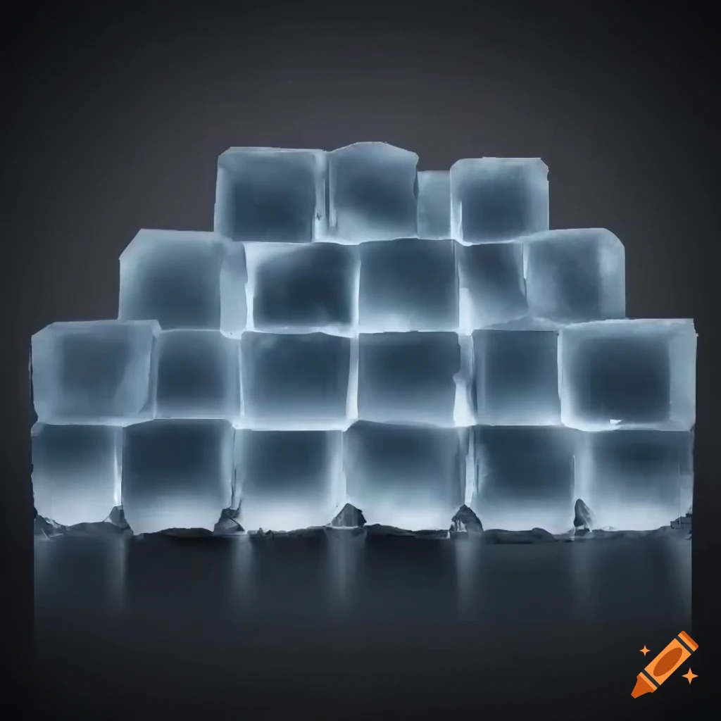 Artistic depiction of an ice block wall in a dark setting on Craiyon