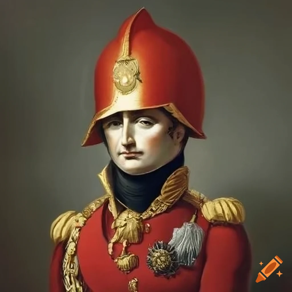Satirical portrait of napoleon bonaparte with a fireman helmet