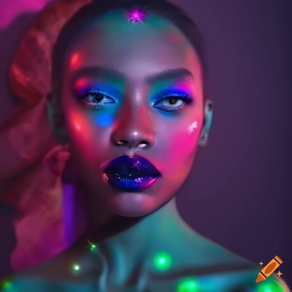 Neon fashion portrait with colorful cosmic background on Craiyon