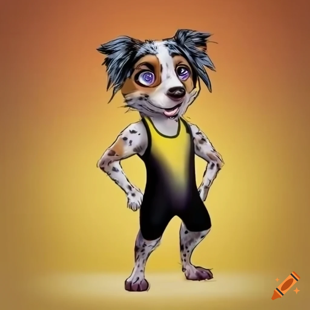 cute anthropomorphic Australian Shepherd in wrestling outfit