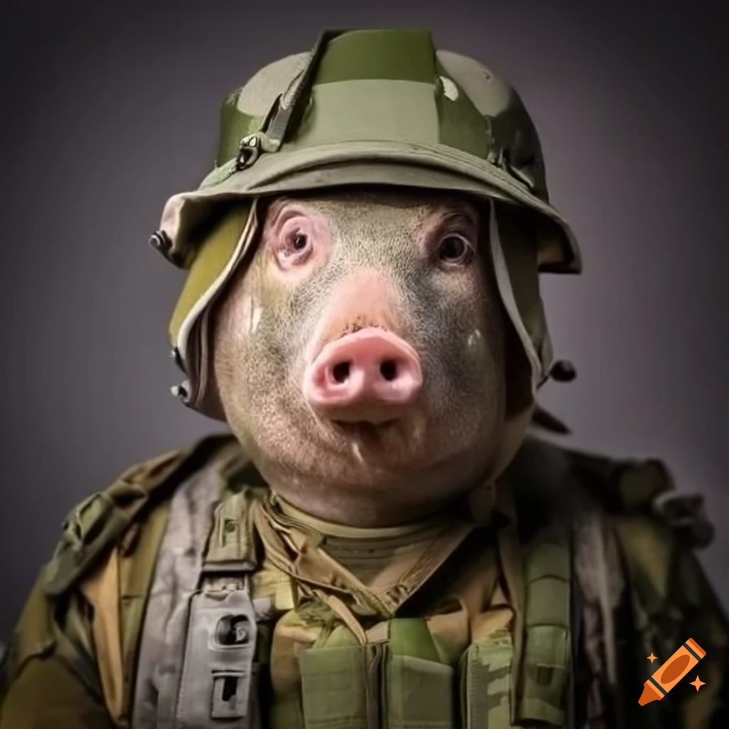 funny image of a pig in military gear