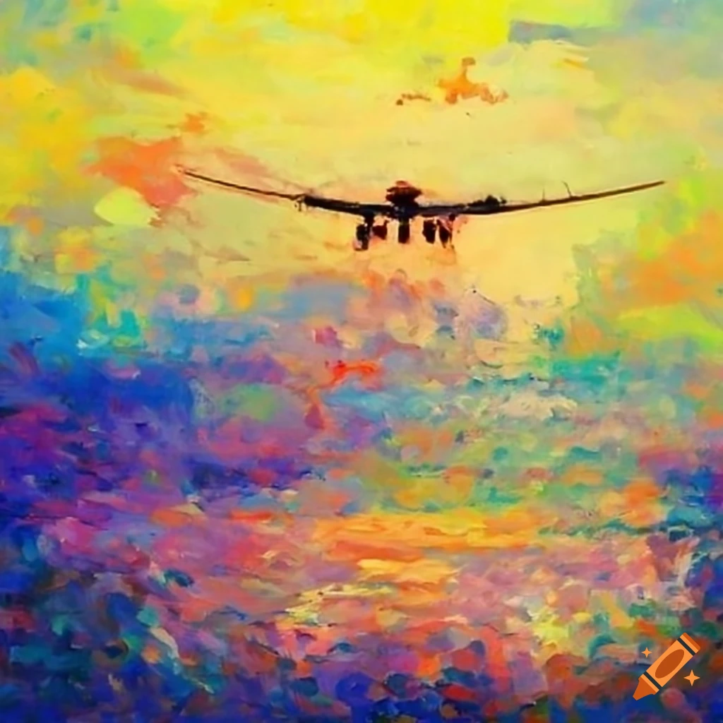 Impressionist painting of a plane landing at an airport on Craiyon