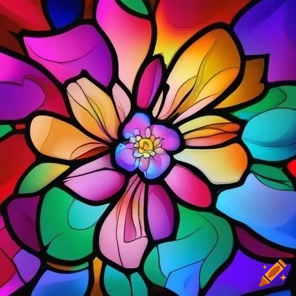 Colorful stained glass with detailed flowers on Craiyon