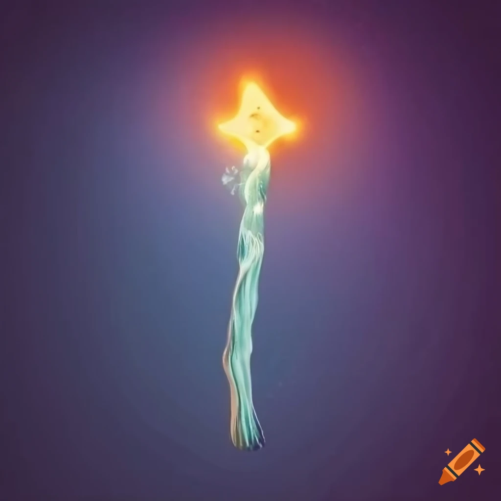 glowing fairy wand with an orange star on a light background