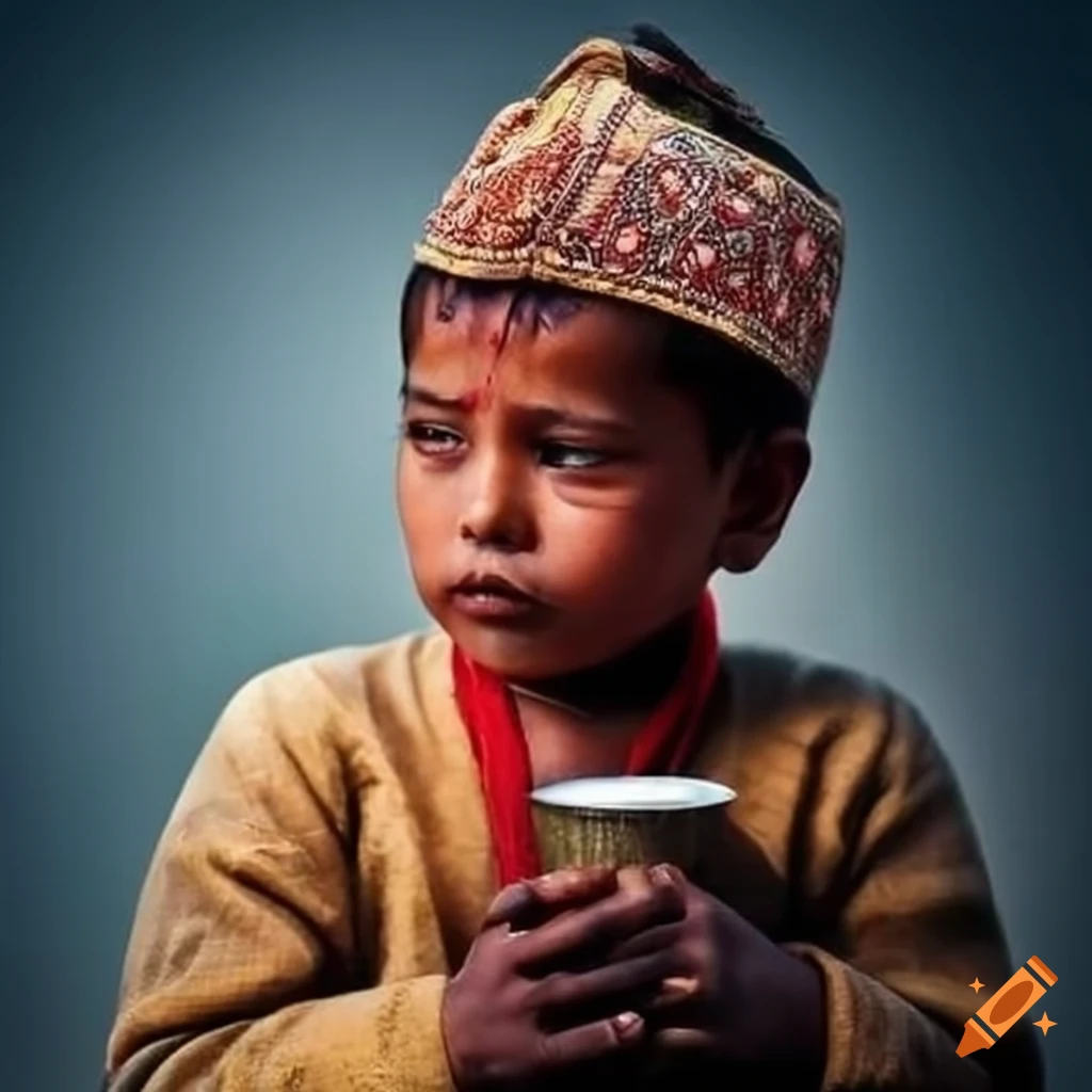 nepali-boy-wearing-a-dhaka-topi-drinking-tea-on-craiyon