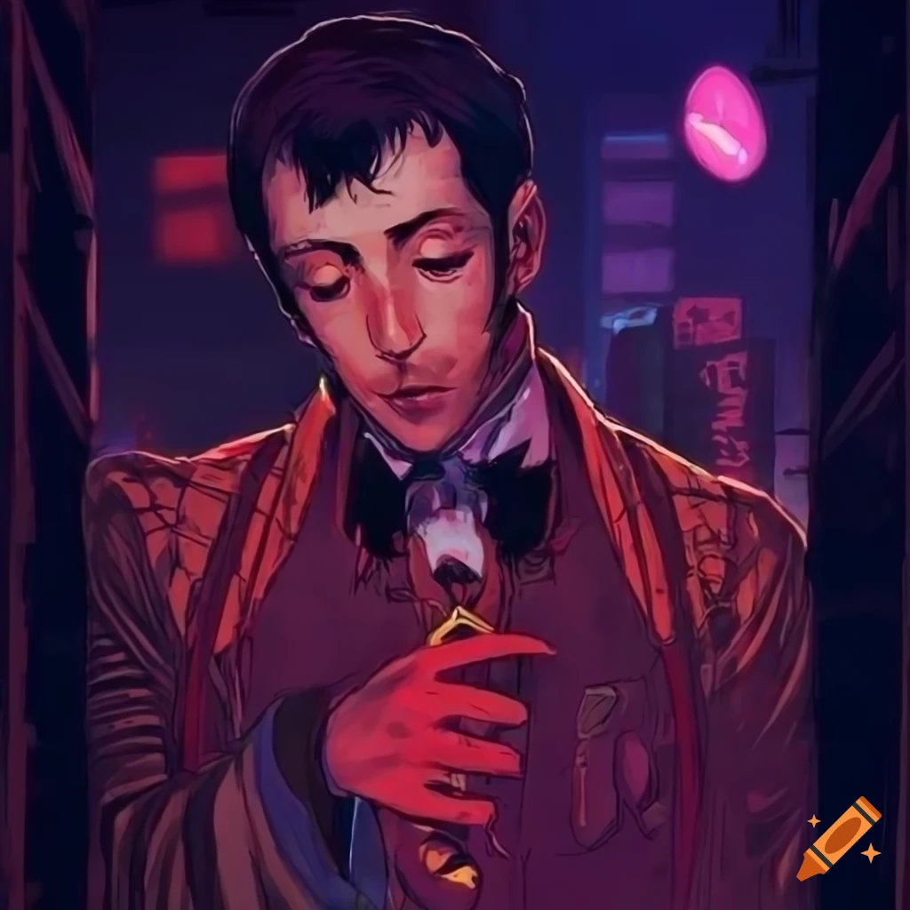 Digital painting of a man in 19th century suit hanging upside down on Craiyon