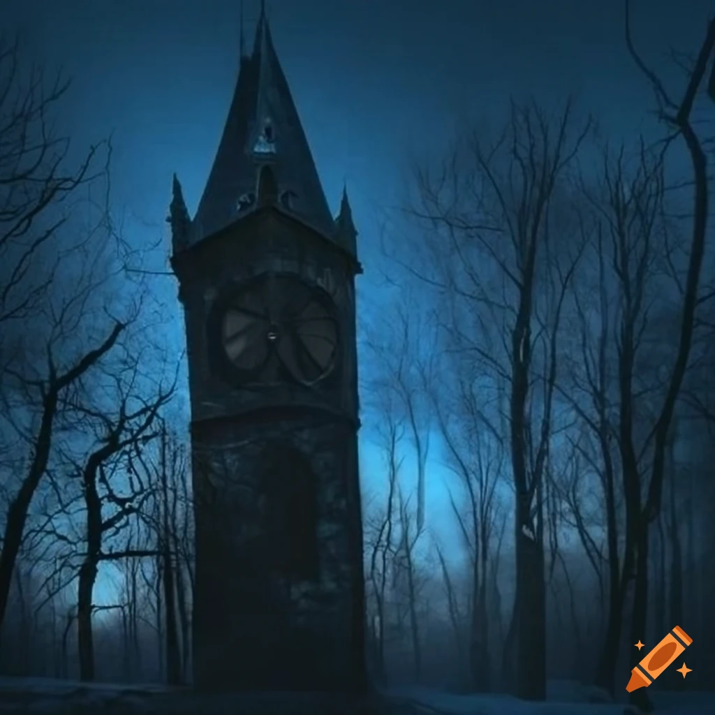 Countdown clock tower in a dark, apocalyptic setting on Craiyon