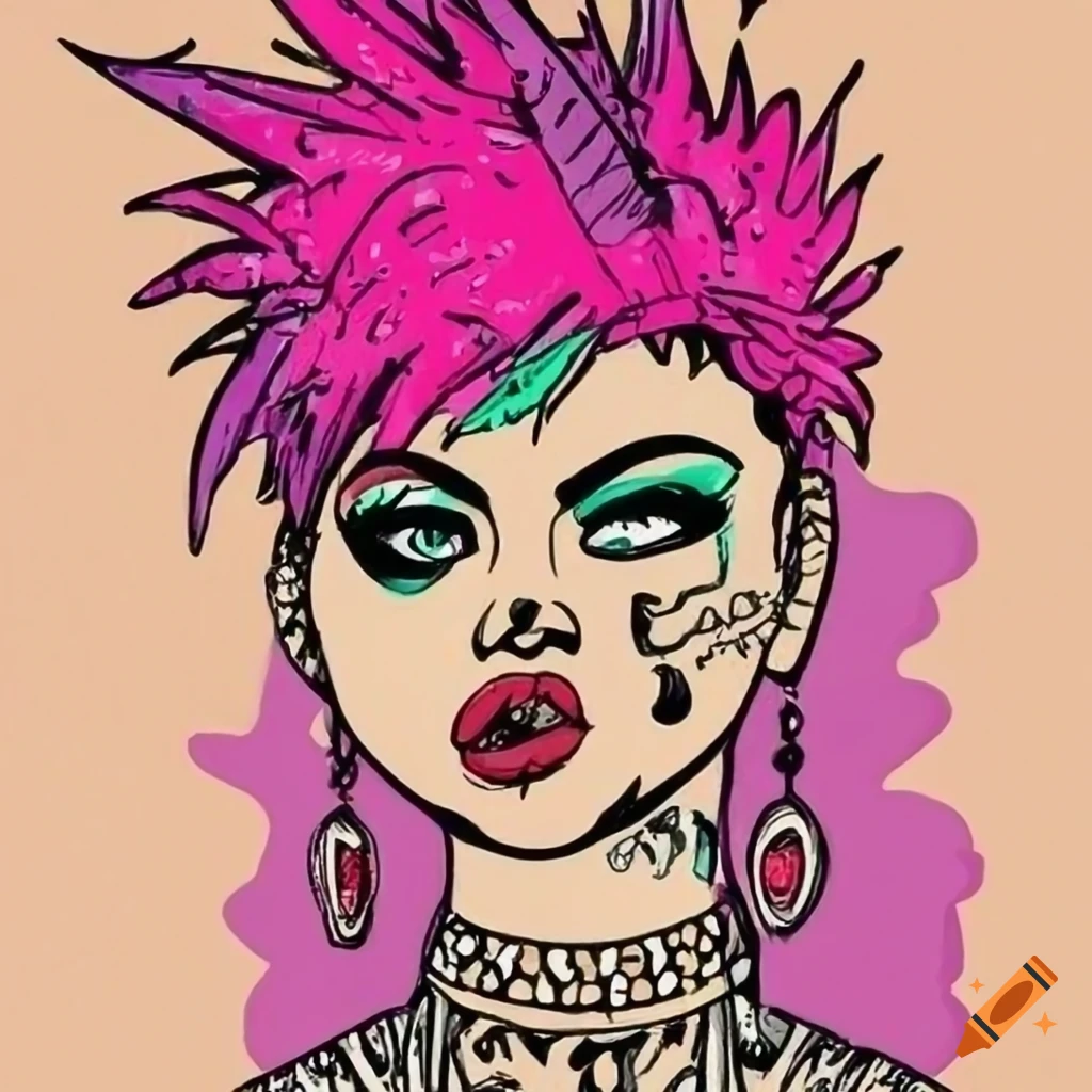 Doodle of a punk rock girl on Craiyon