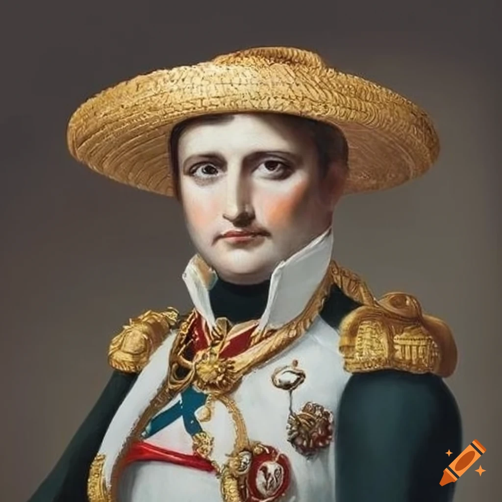 Napoleon bonaparte wearing a straw hat on Craiyon