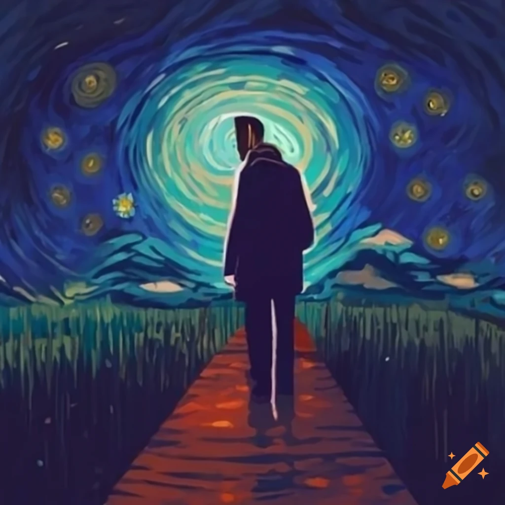 Man learning to paint van gogh's starry night on Craiyon