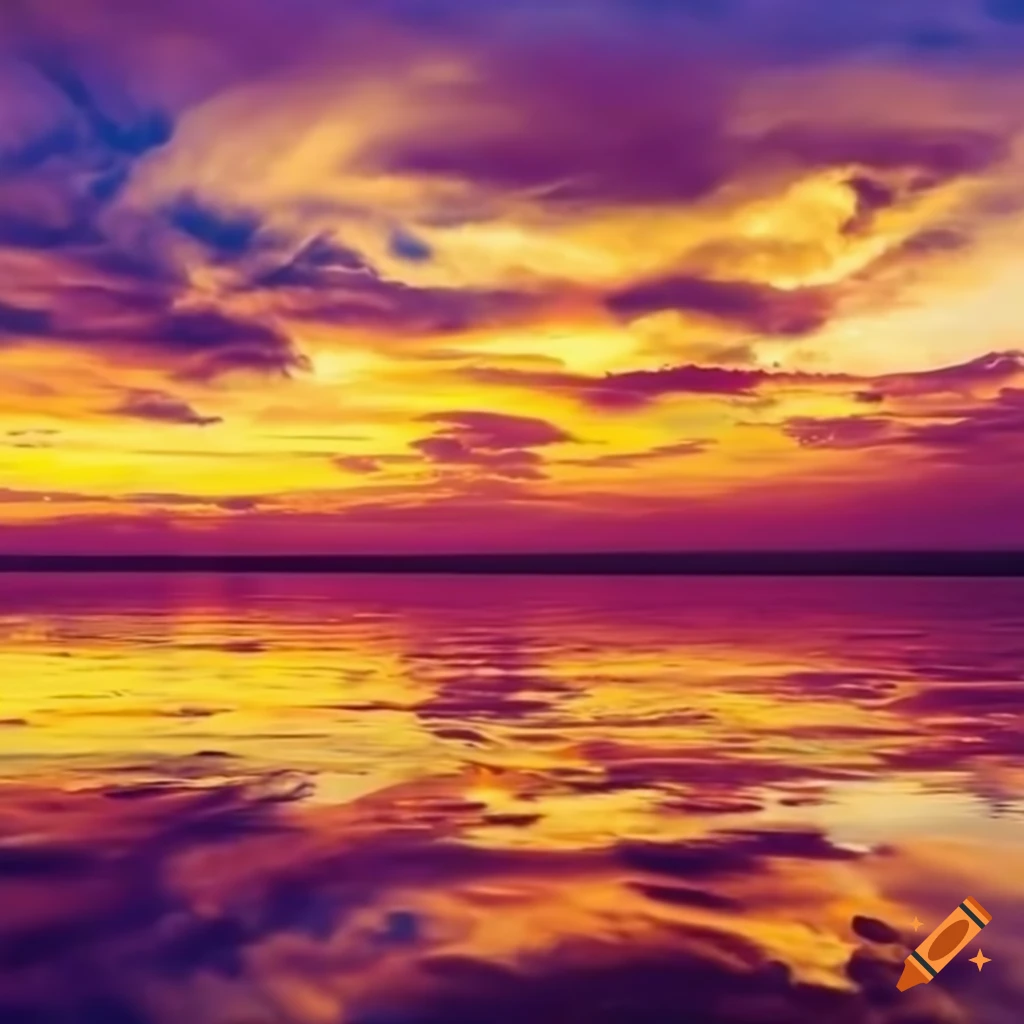 vibrant yellow clouds reflecting on water during sunrise