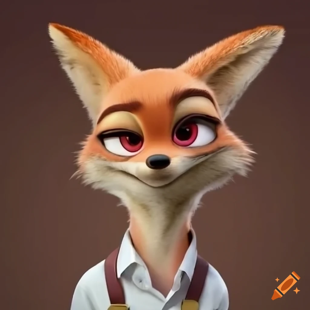 Zootopia beige fox wearing white shirt and suspenders