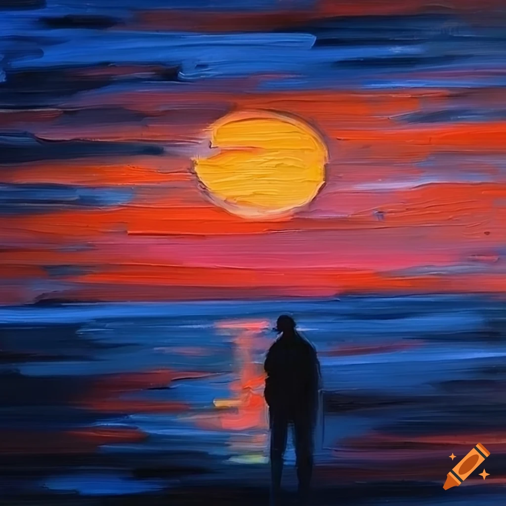 City landscape oil painting at sunset