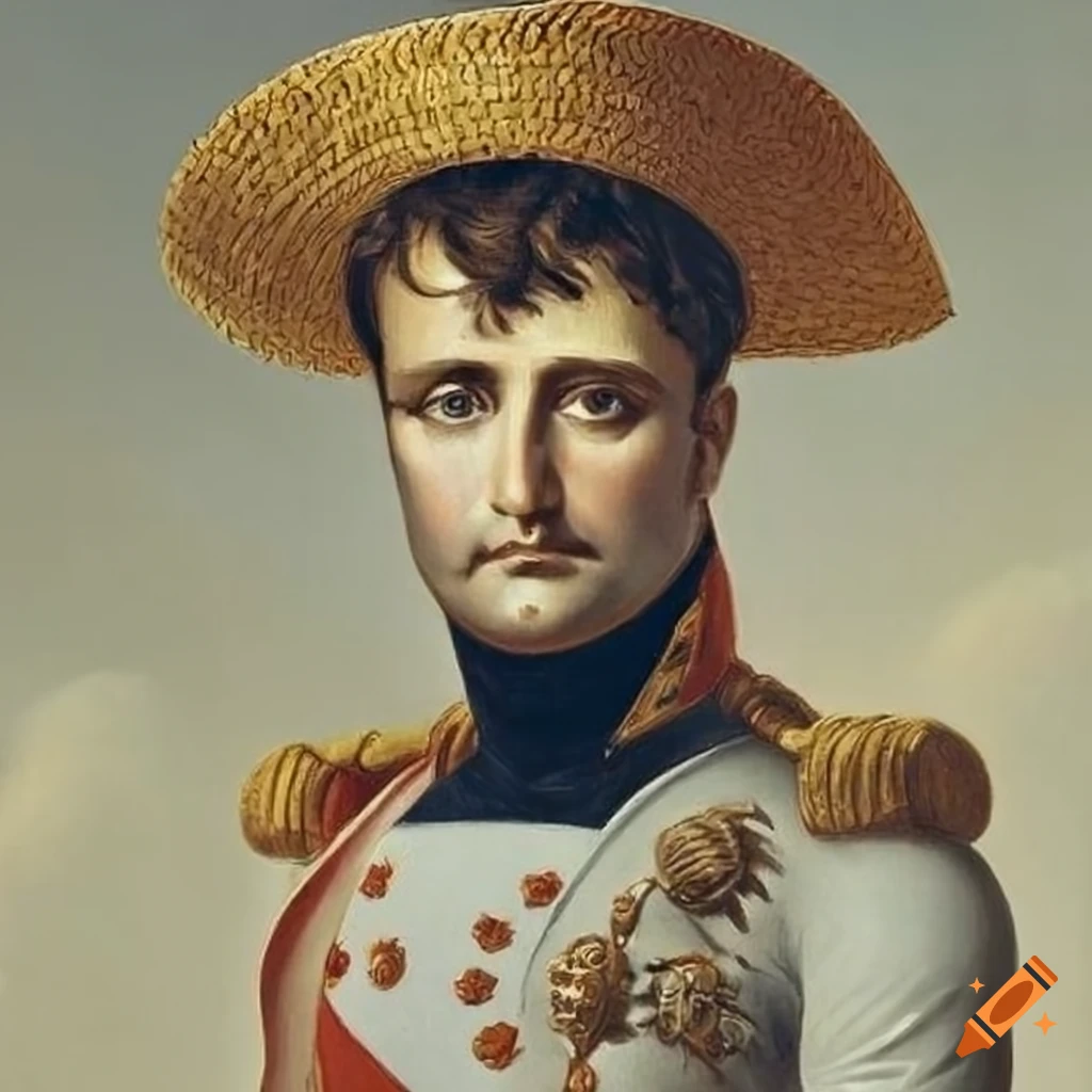Portrait of napoleon bonaparte wearing a straw hat
