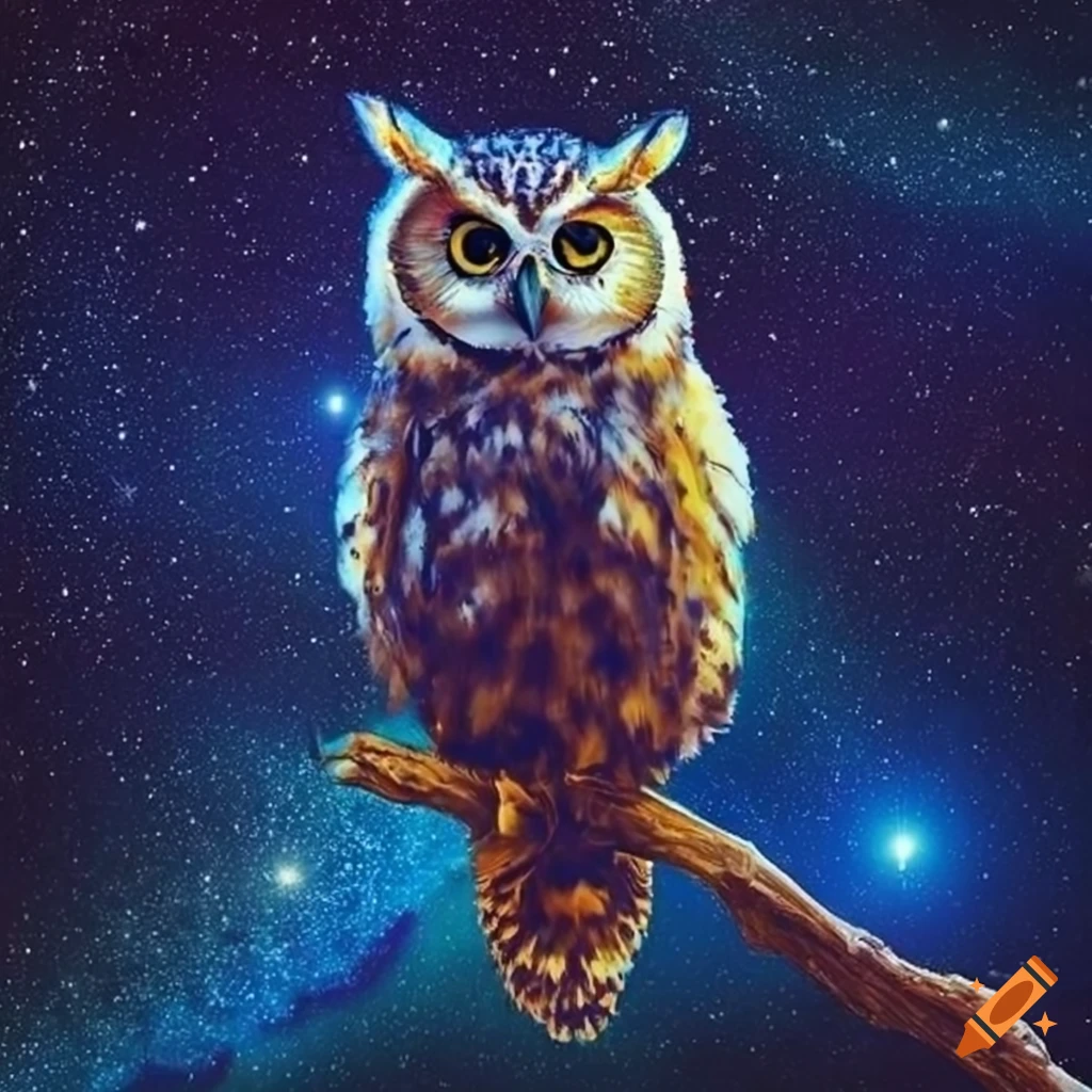 Golden Owl Under A Starry Night Sky On Craiyon Golden Owl Under A Starry Night Sky On Craiyon