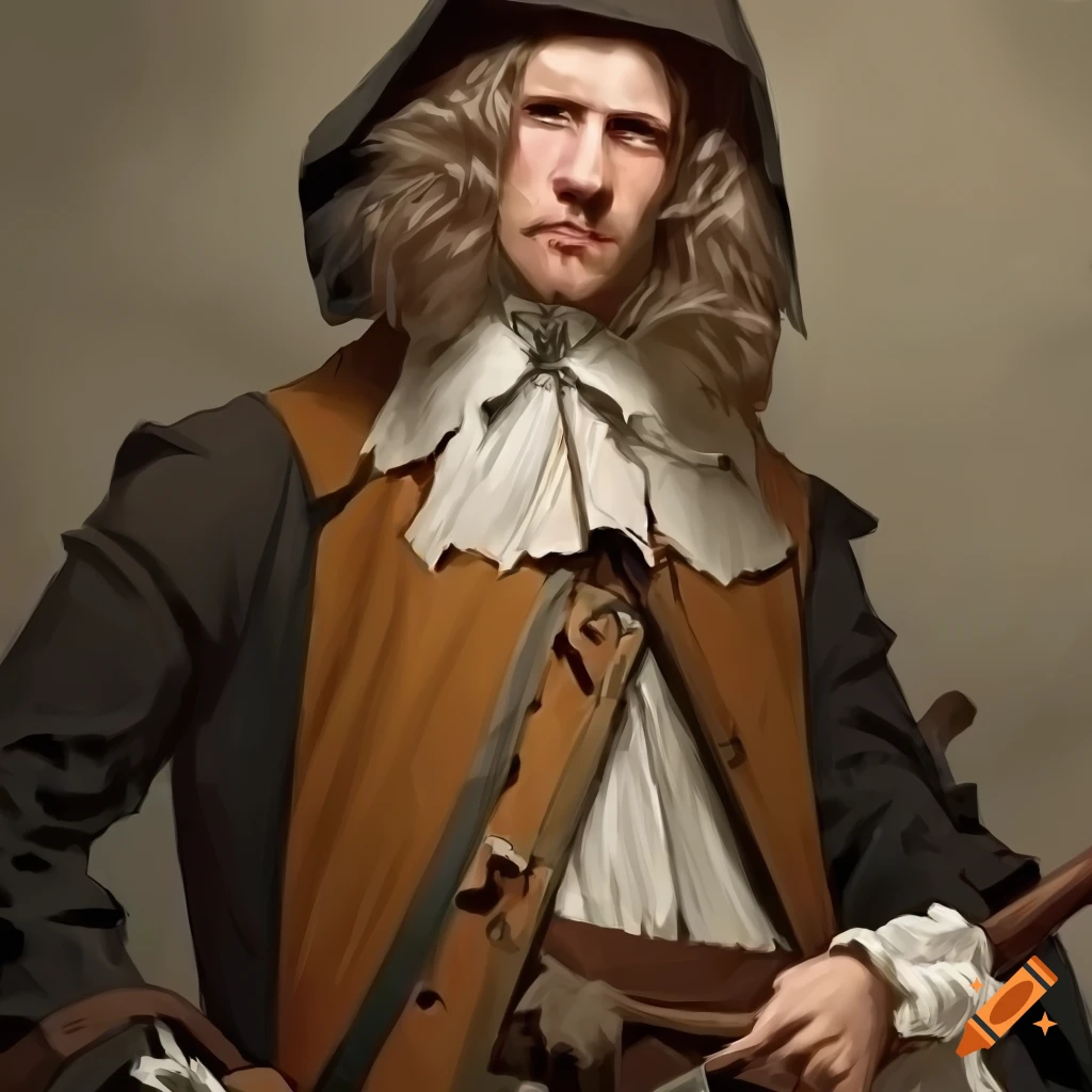 portrait of a 17th century man with pale hair and black cloak