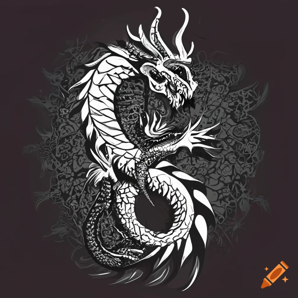 Black Tribal Dragon Tattoo Illustration, Hand Drawn & Artistic Stock Photo,  Picture and Royalty Free Image. Image 201122324.