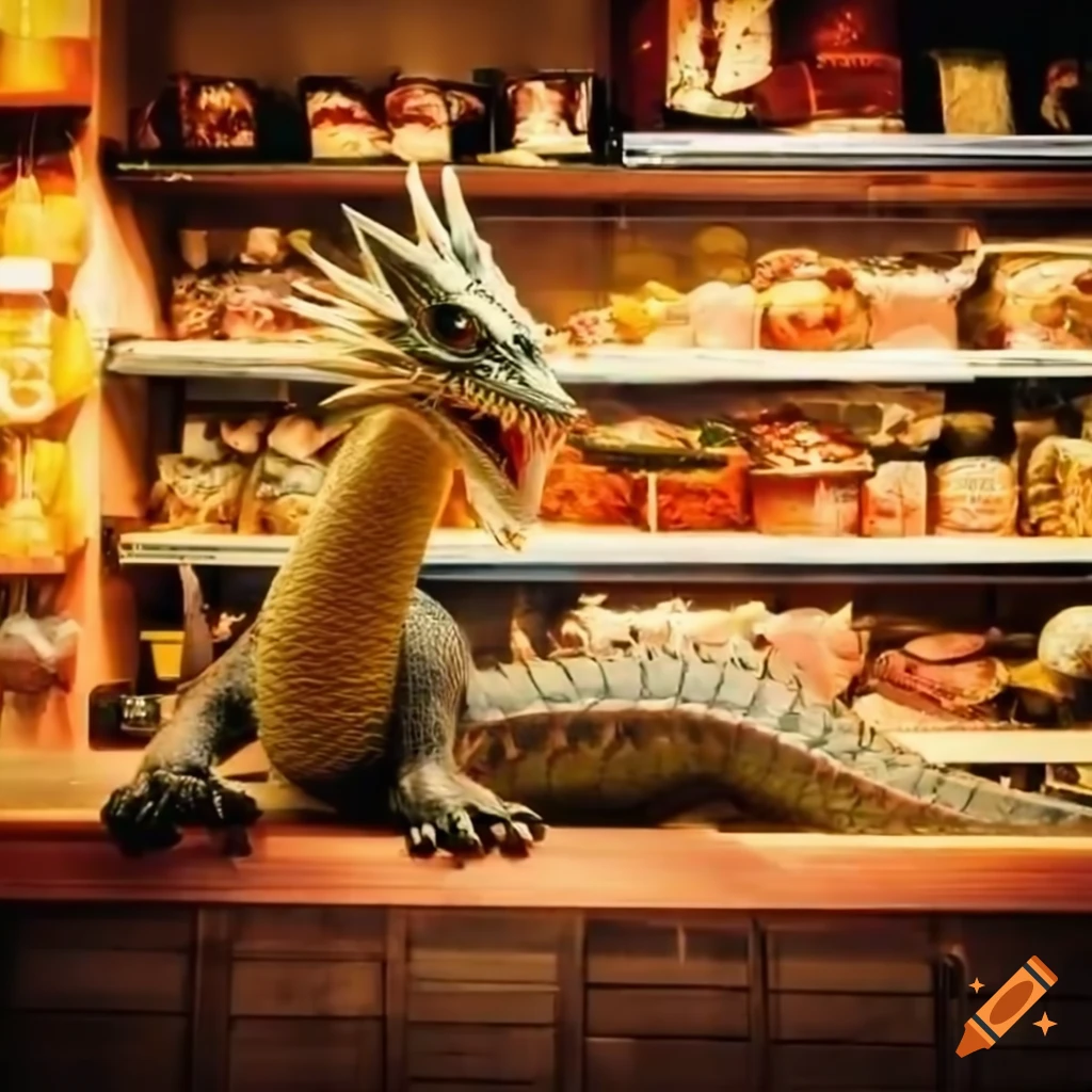 dragon working in a shop
