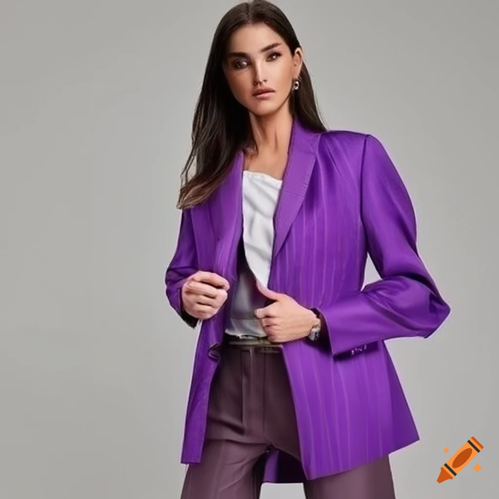 Purple striped blazer with puffed sleeves
