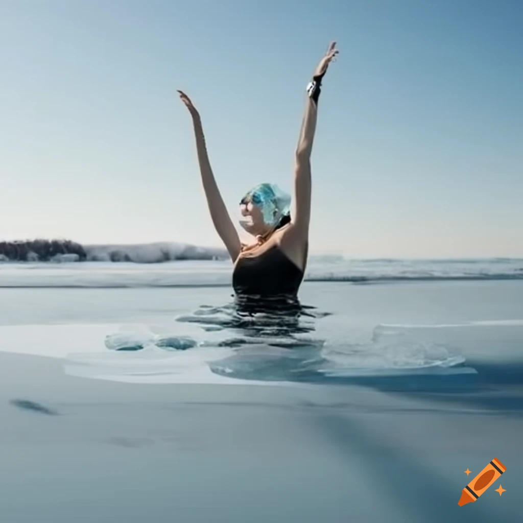 Woman swimming in icy waters on Craiyon