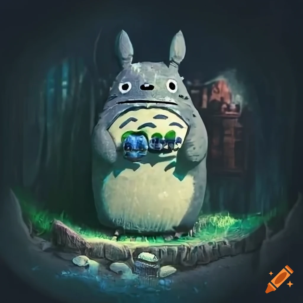 glittery Totoro Blade Runner inspired diorama
