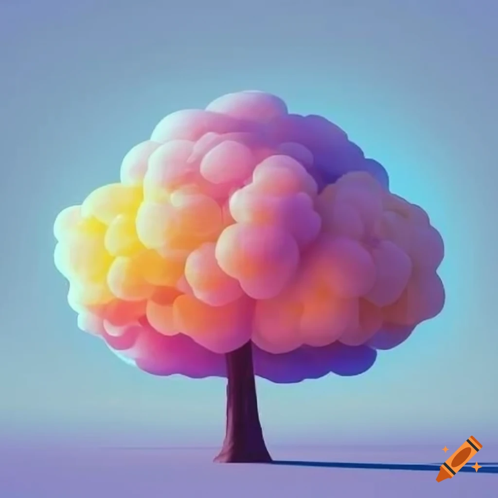 Artistic depiction of a tree with blue clouds on Craiyon