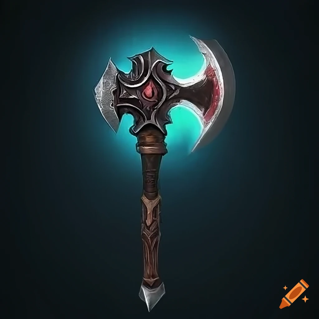 Artistic depiction of a magic battle axe on Craiyon