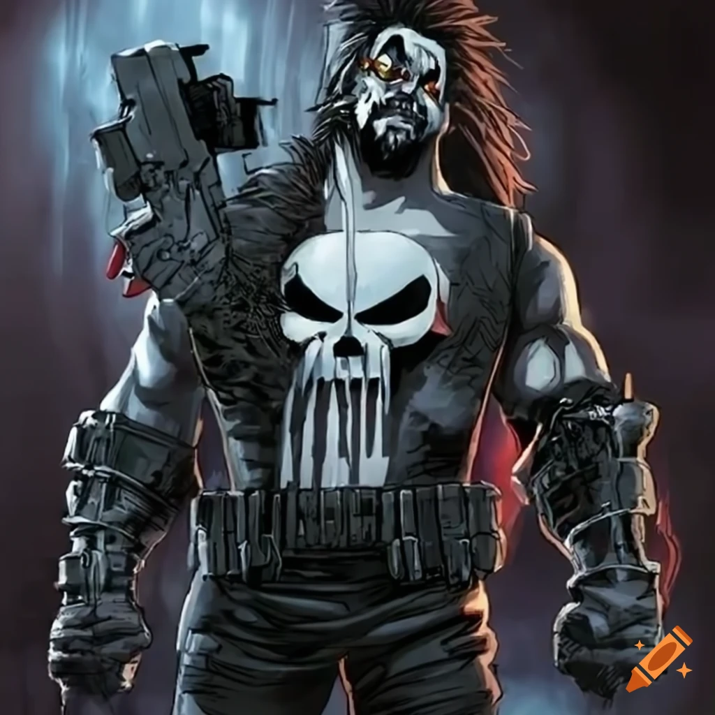 artwork of a fusion between Lobo and The Punisher