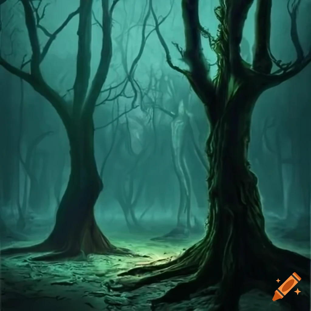 book cover featuring trapped souls in an enchanted forest