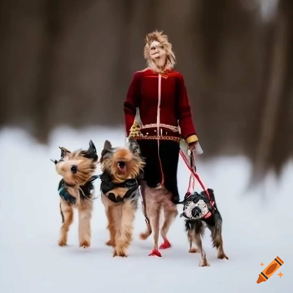 Yorkshire terrier leading a dog sled on Craiyon