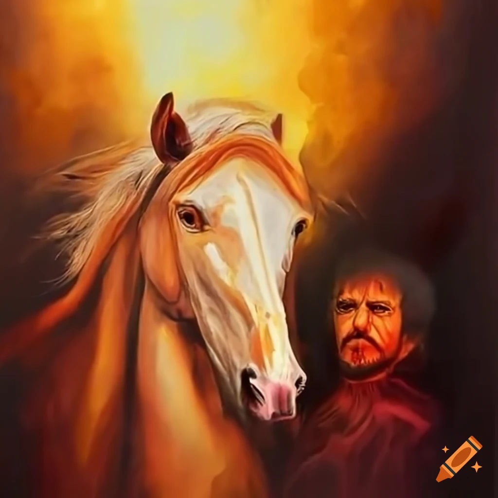 abstract painting of a man with a horse in Damavand mountain