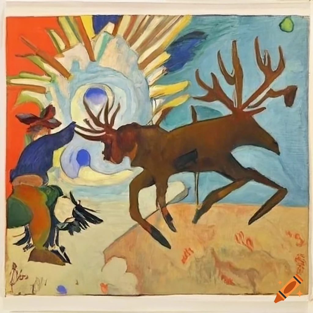 artistic depiction of a bull moose fight in a Wild-West rodeo