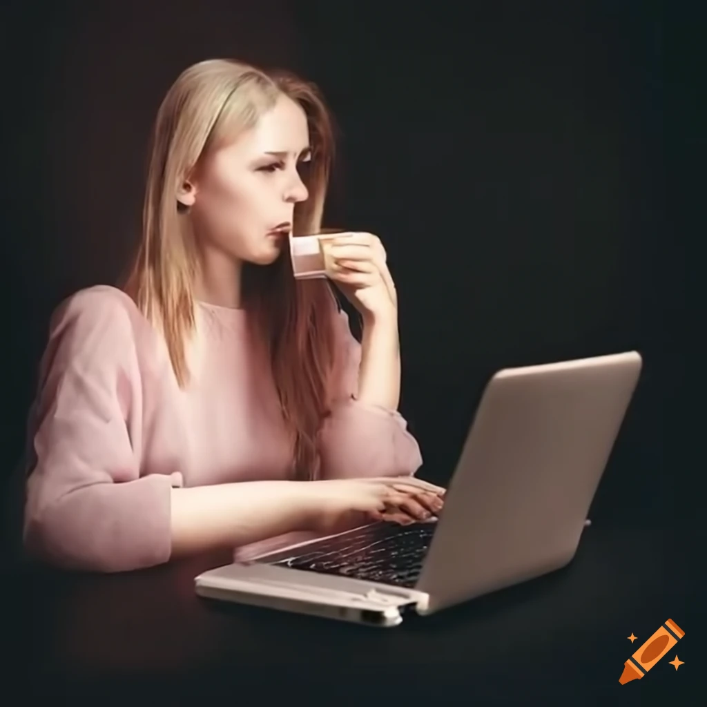girl typing on laptop while enjoying a cup of tea