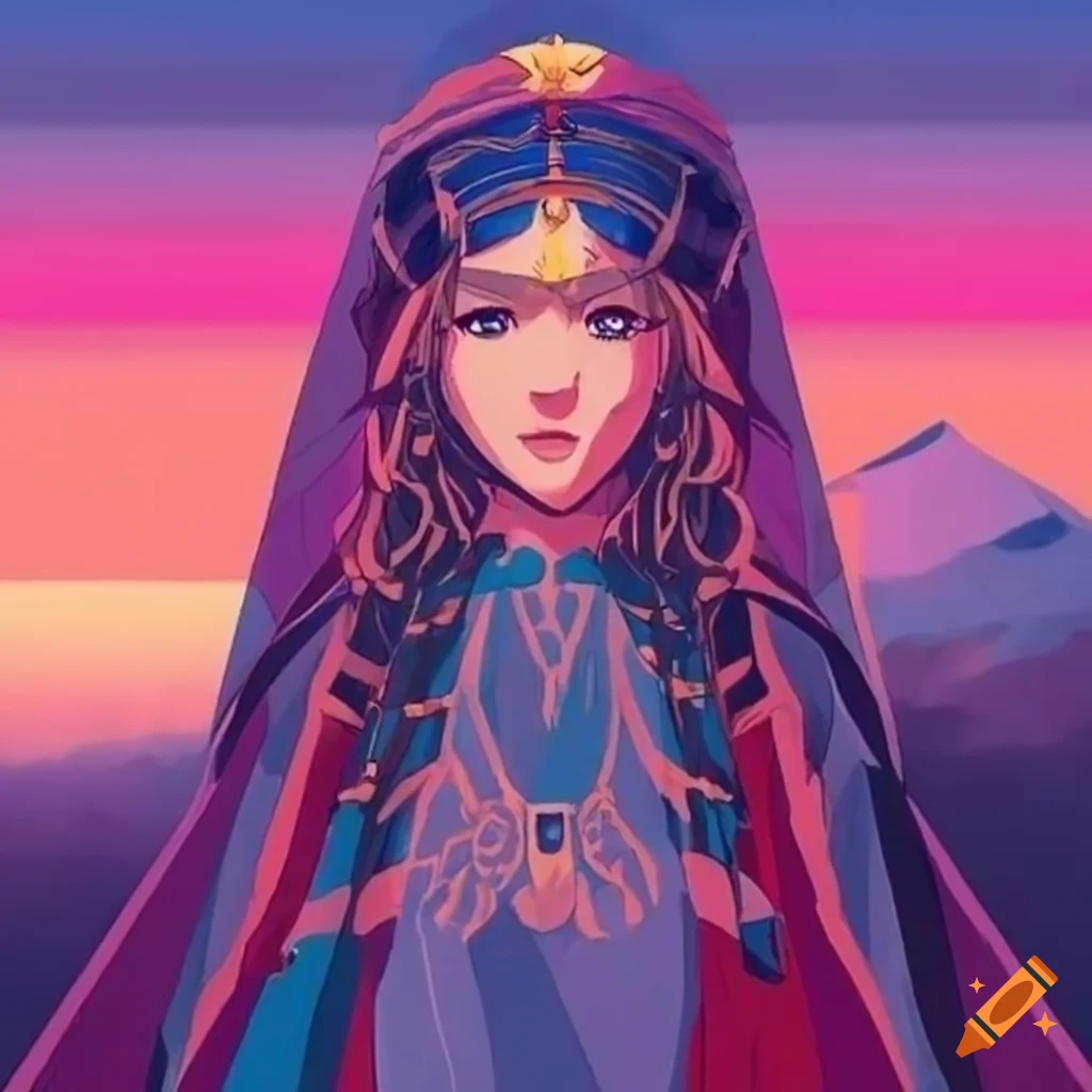 anime warrior princess in chillwave mountains