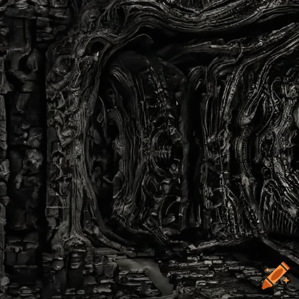 tiles with H.R. Giger inspired ruins for a 2D Metroid game