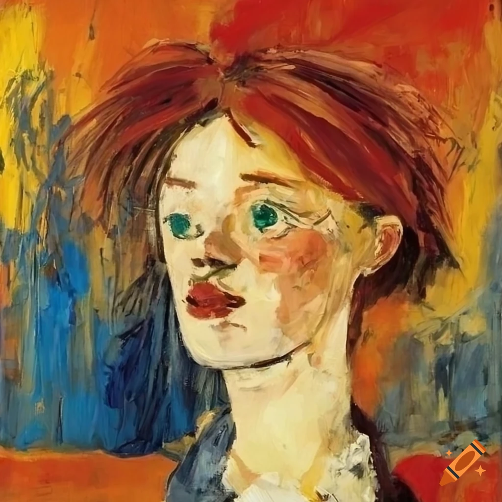 Oil painting of a smiling girl in the style of safet zec, schiele ...