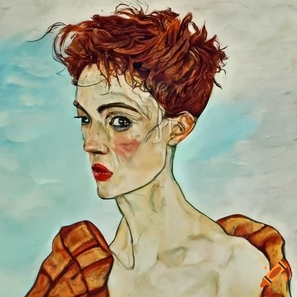 portrait of women in Egon Schiele style
