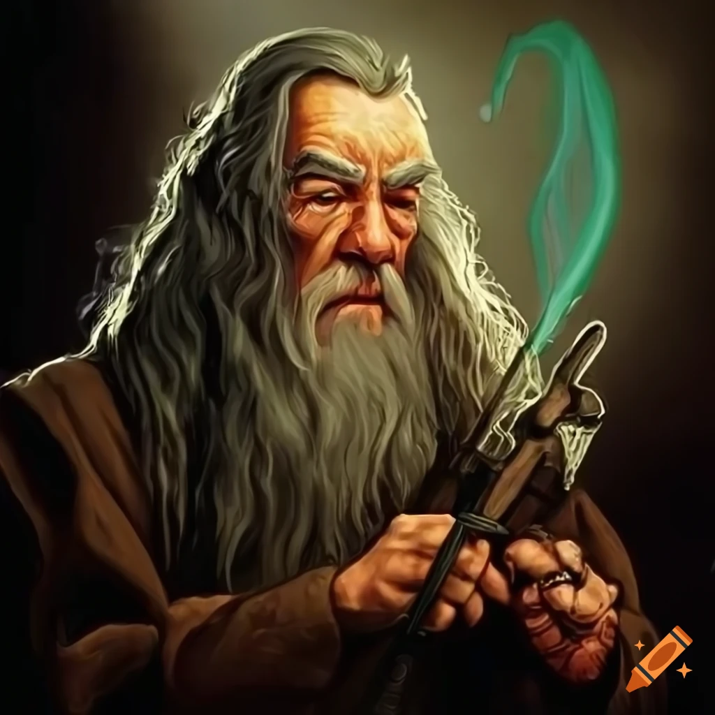 illustration of Gandalf in a fiery scene