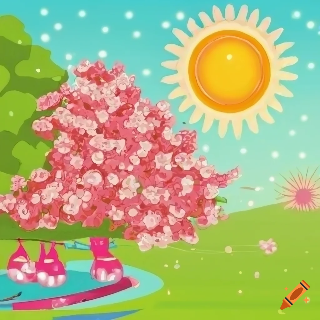 Illustration of a sunny day at the xenon lights cherry festival on Craiyon