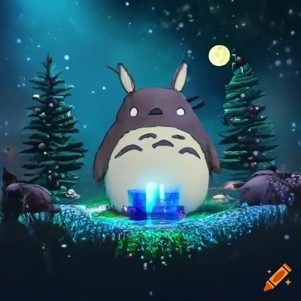 Top-down view of a glittery totoro-style video game diorama on Craiyon