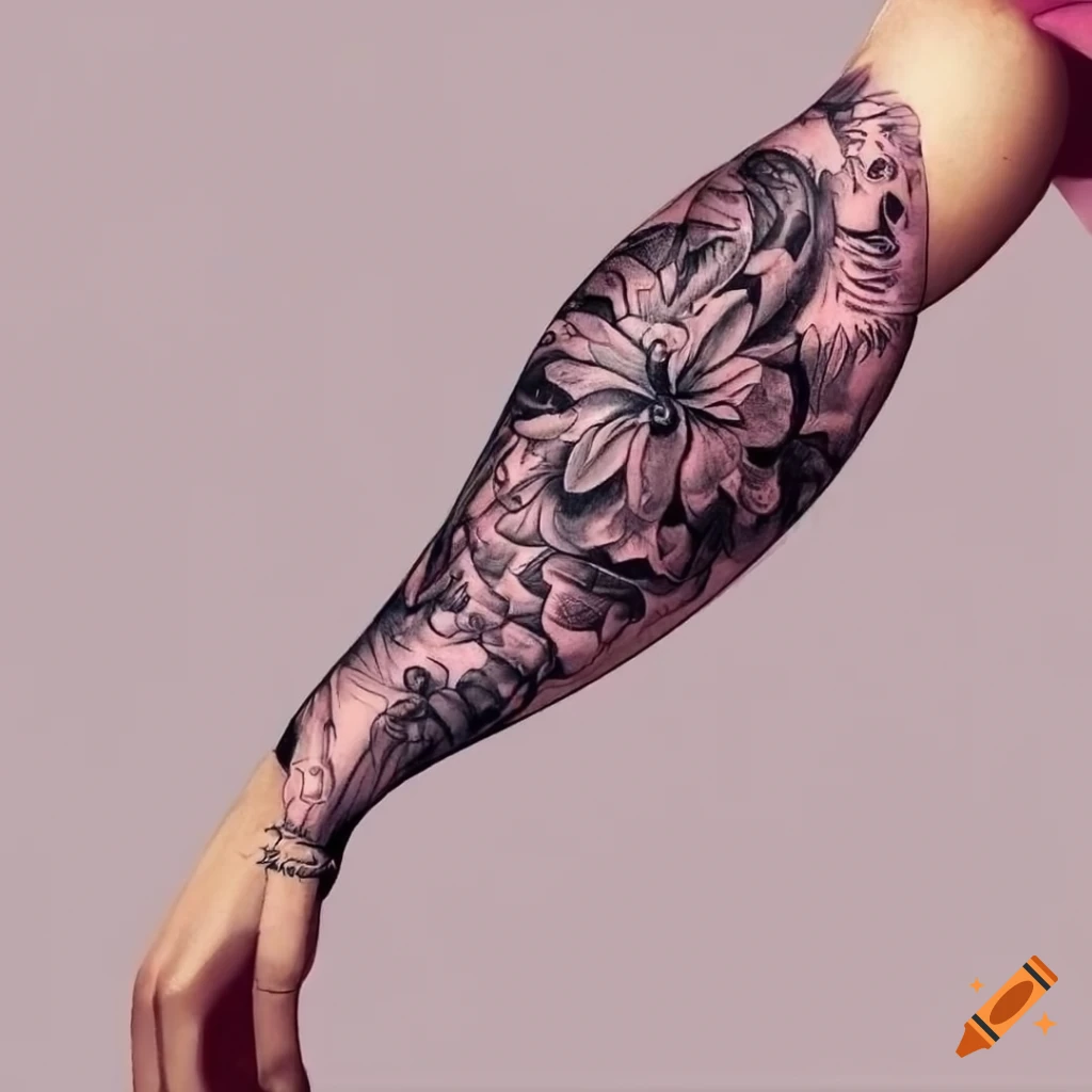 Intricate biomechanical tattoo sketch on arm on Craiyon